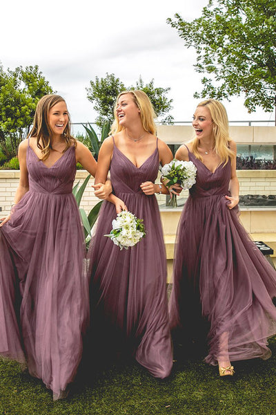 Dusty Purple Spaghetti Straps Bridesmaid Dresses, BD100 | Simidress