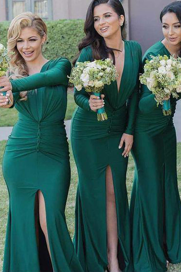 long sleeve bridesmaid dresses green