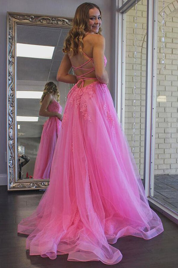 hot pink prom dresses with straps