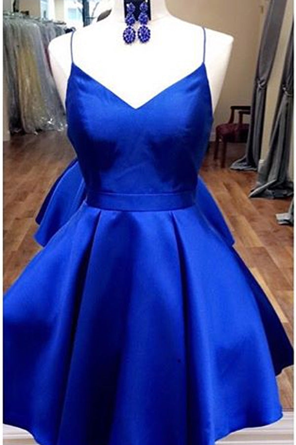 Royal Blue Straps Short Homecoming Dress with Ribbon,Short Prom Dress