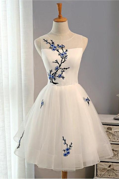 embroidered flower prom dress