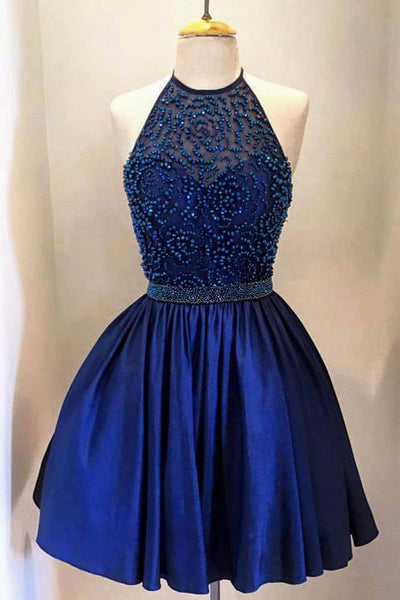 Royal Blue Taffeta Homecoming Dress with Beading,Short Prom Dresses ...