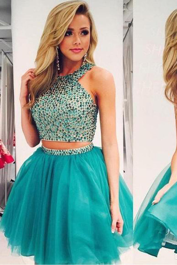 Two Pieces Beaded Bodice Boho Hoco Dresses Short Prom Dress