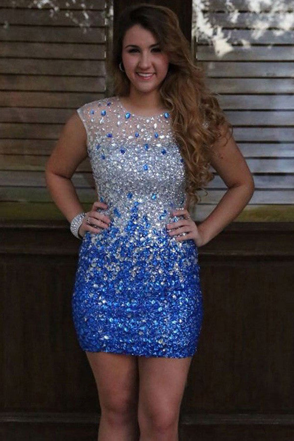 royal blue rhinestone prom dress