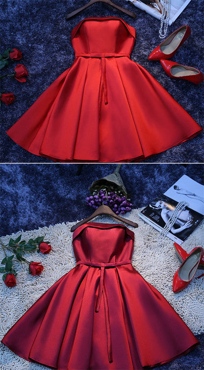 Red Simple Satin Homecoming Dress,Cheap Short Prom Dresses for Girls ...