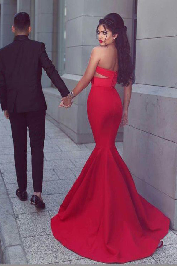 Unique Sleeveless Red Mermaid Two Piece Sweetheart Neck Prom