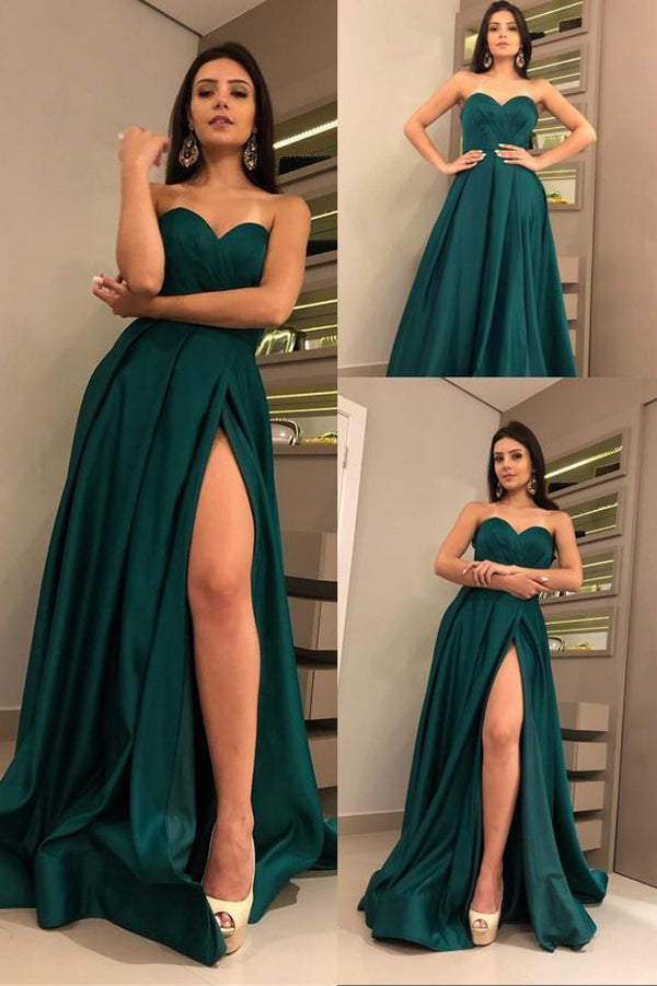 dark green satin gown