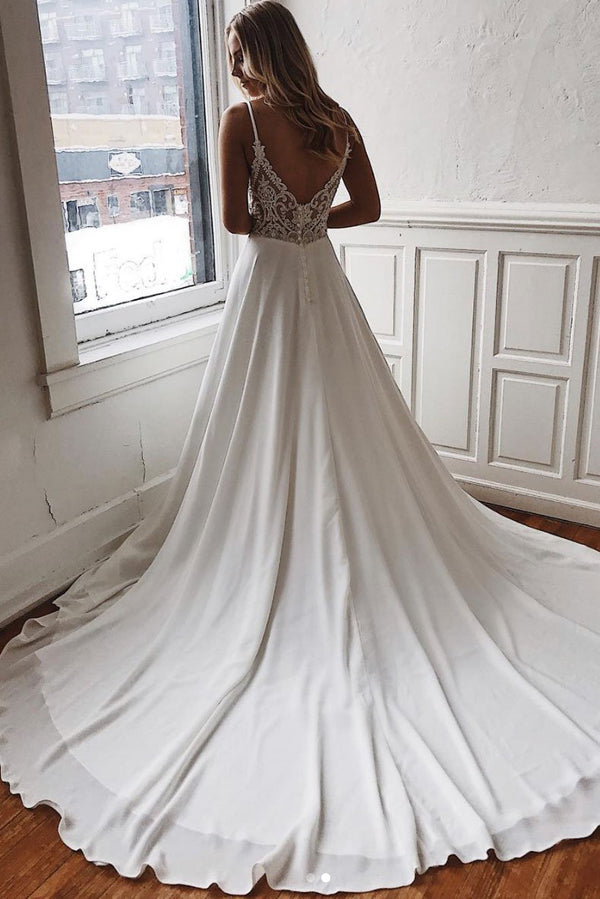 simple white silk wedding dress