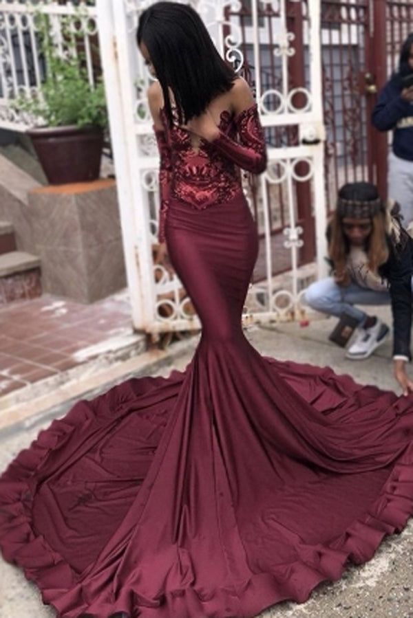 long sleeve burgundy mermaid dress