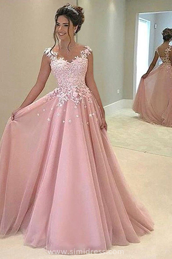 Beautiful Pink Ball Gown Chiffon Sweatheart Prom Dresses With Lace App Simidress