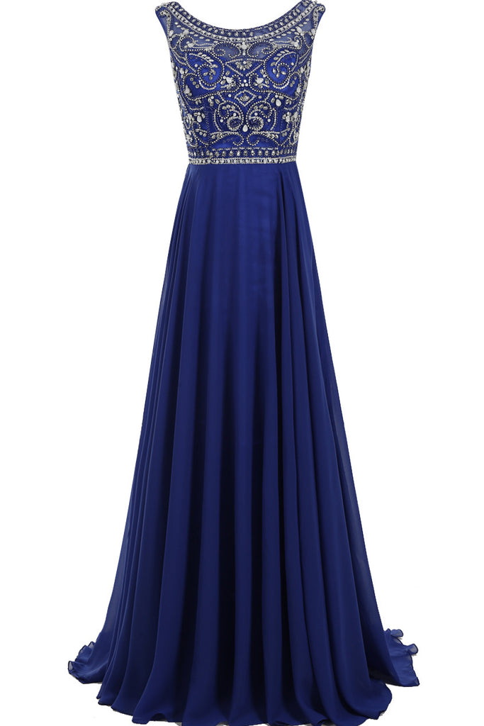 Royal Blue A-line Beaded Prom Dresses,Sleeveless Prom Evening Dresses ...