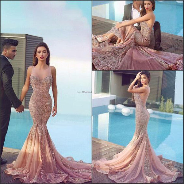 Blush Pink Mermaid Prom Dressprom Dress With Appliquesbeading Dress Simidress 