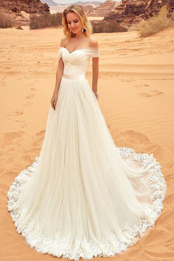 cold shoulder beach wedding dress