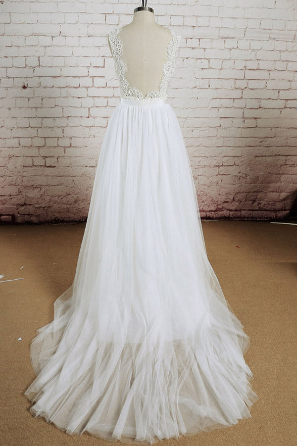 White Lace Halter VNeck Wedding Dress, The Church Wedding