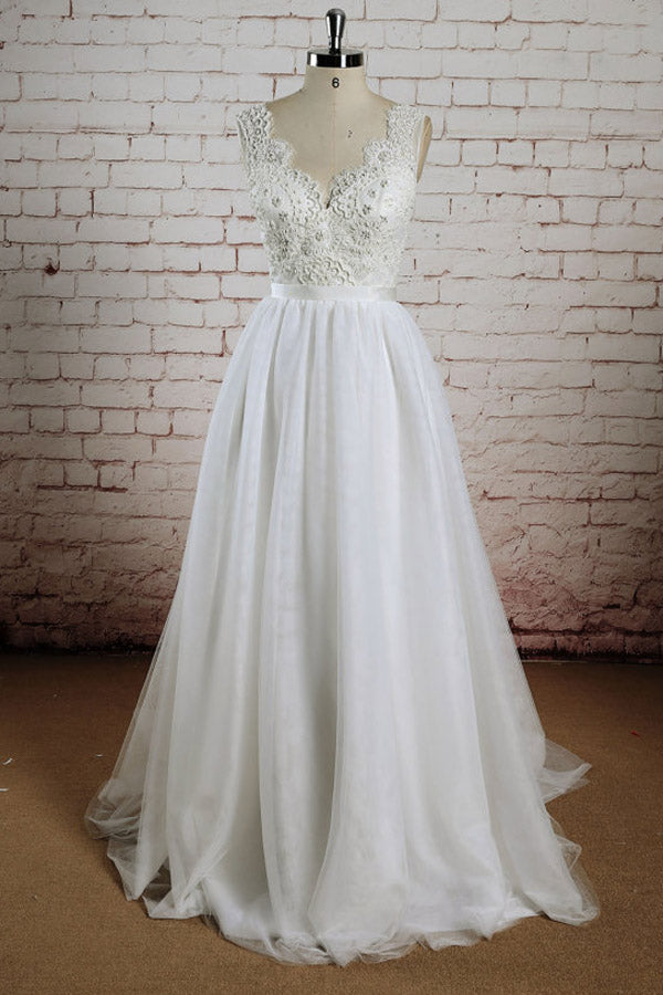 White Lace Halter VNeck Wedding Dress, The Church Wedding