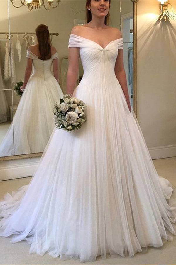 off shoulder white bridesmaid dress