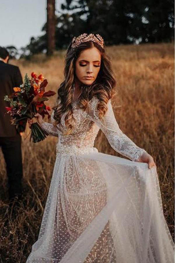 polka dot lace wedding dress