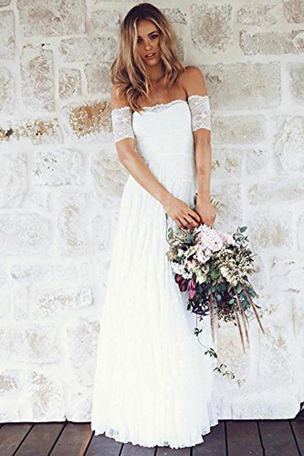 Fabulous White Bohemian Strapless Off Shoulder Lace Wedding Dress ...