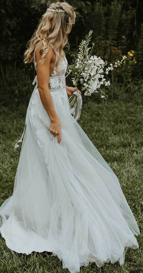 Ivory Tulle Appliqued Wedding Dresses Bridal Gowns, SW360 | Simidress