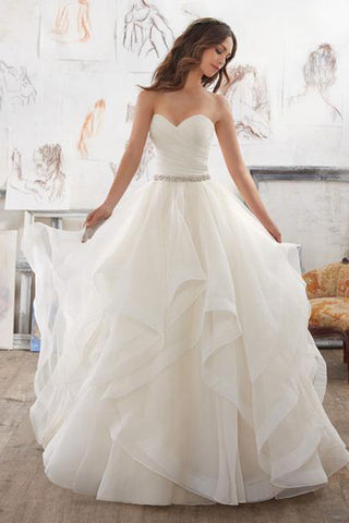 A Line Sweetheart Wedding Dresses Ruffles Beading Belt Cheap Wedding