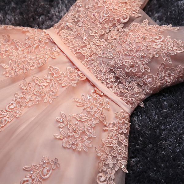 Pink Bridesmaid Dress, Lace Appliqued Homecoming Dresses | Simidress
