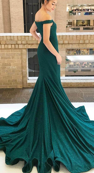 Gorgeous Green Sparkly Mermaid V Neck Long Prom Dress with Sweep Train ...