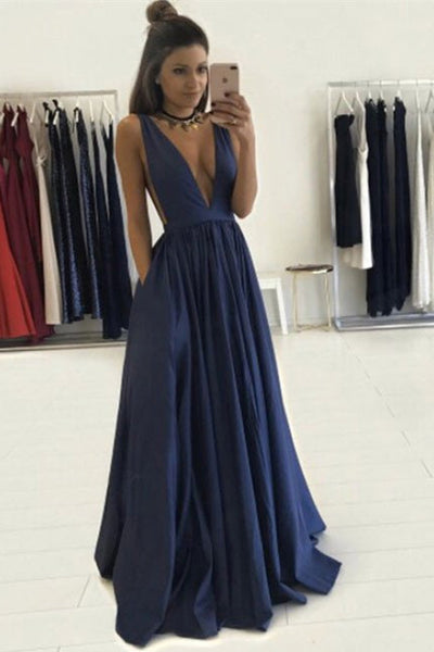 Long Sexy Prom Dress,Deep V Neck Prom Dresses,Sleeveless Evening Gowns ...