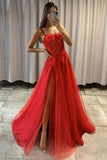 Sparkly Red Tulle A-line Sweetheart Lace Prom Dresses, Evening Dresses, SP944 | red prom dress | lace prom dress | evening gown | simidress.com