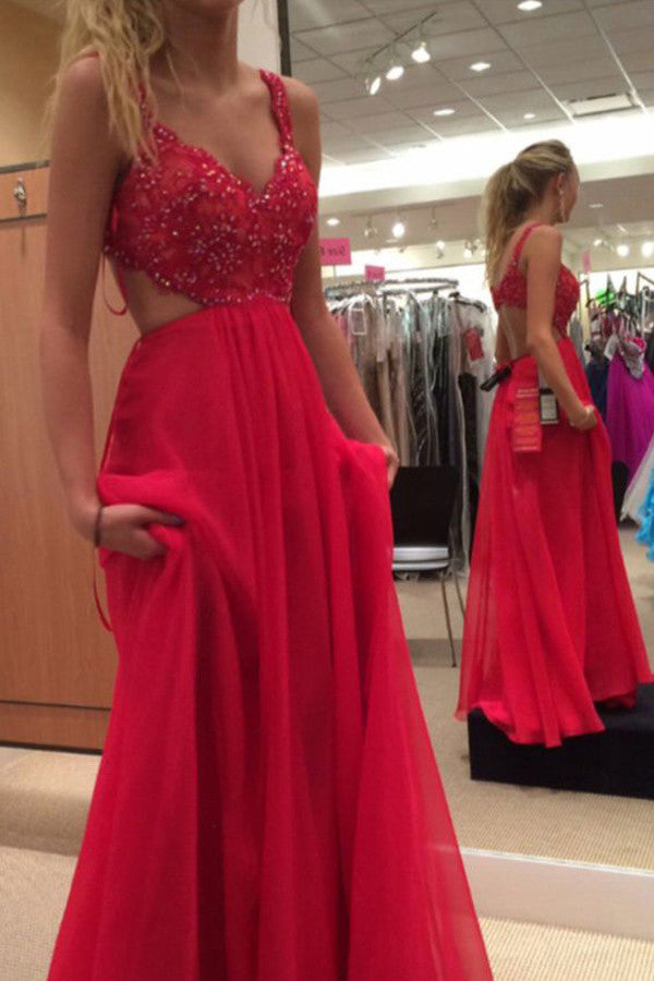 red spaghetti strap dress prom