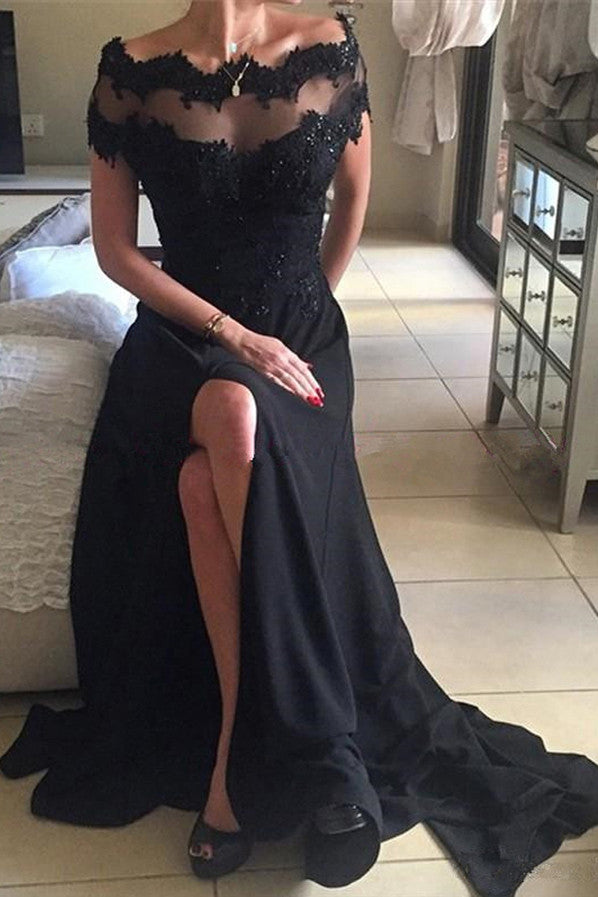 black formal dress with split