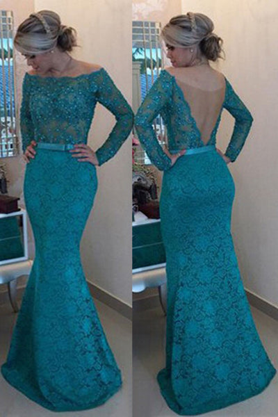 Lace Prom Dress,Off Shoulder Prom Dress,Turquoise Pearls Prom Dresses ...