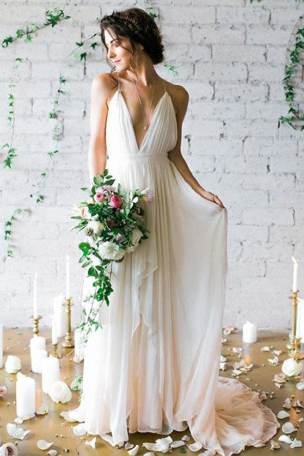 long white beach wedding dress
