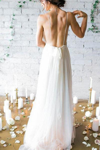 Sexy Long Chiffon Wedding Gowns Cheap Backless Beach Wedding Dresses