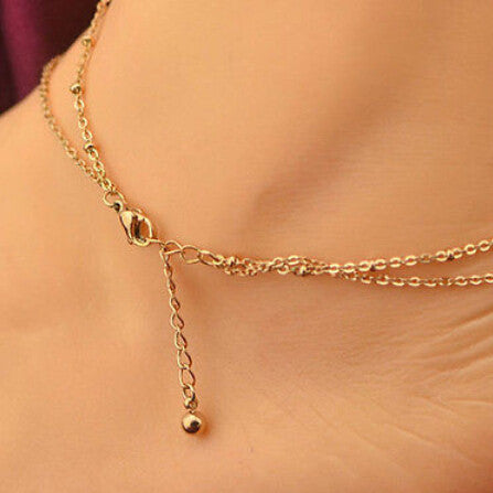 Sexy Gold Tone Love Heart Ankle Bracelet Double Layer Chain Foot Anklet