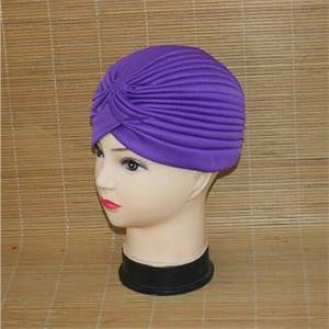 India Caps Retro Headband Hijab Turban Dual Purpose Solid Pleated Women Kerchief Headwear Shower Hat