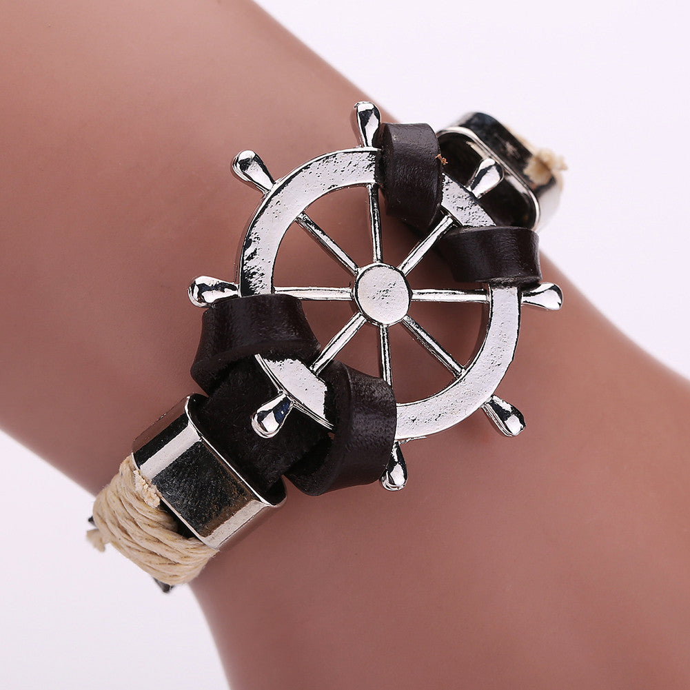 New Fashion Top Selling Hand-woven Alloy Braided Leather Bracele