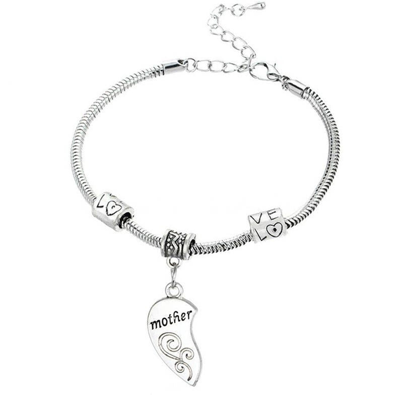 2PCS Mom Women Girl Femme Charm Statement Jewelry Mother Daughter Broken Heart Bracelet Bangle Party