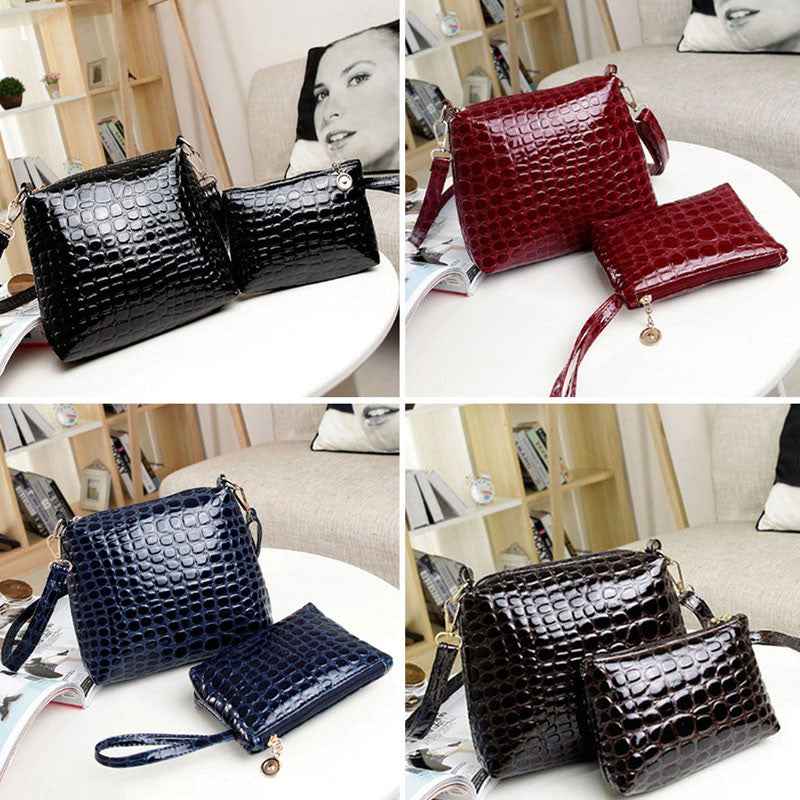 2PCS Women Bags New Fashion Bag Handbags Fashion Handbags Messenger Shoulder Bag Crocodile PU Leathe