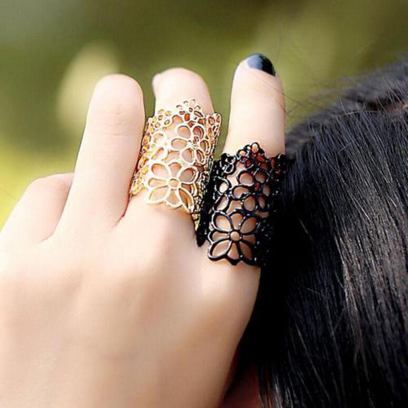 Jewelry Accessories anel Feminino Black Gold Cutout Lace Flower Ring Finger Rings for Women s