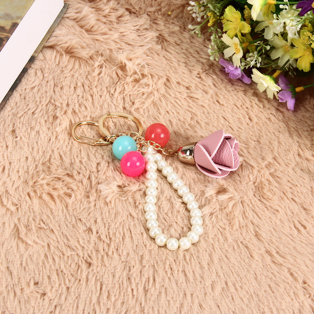 Fashion Leather Tassels Pearl Luxury Car Keychain Bag Pendant Ornaments  SN9