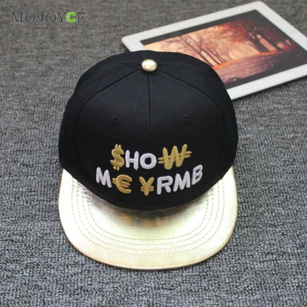 Fashion Men Women Strapback Snapback Baseball Cap Gold/Silver Letters Adjustable Hat PU Leather  Cot