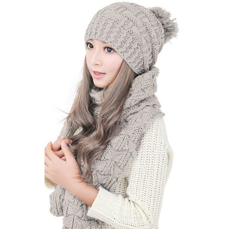 Fashion New Women Warm Thicken Scarf Hat Set Knitted Knitting Skull caps SN9