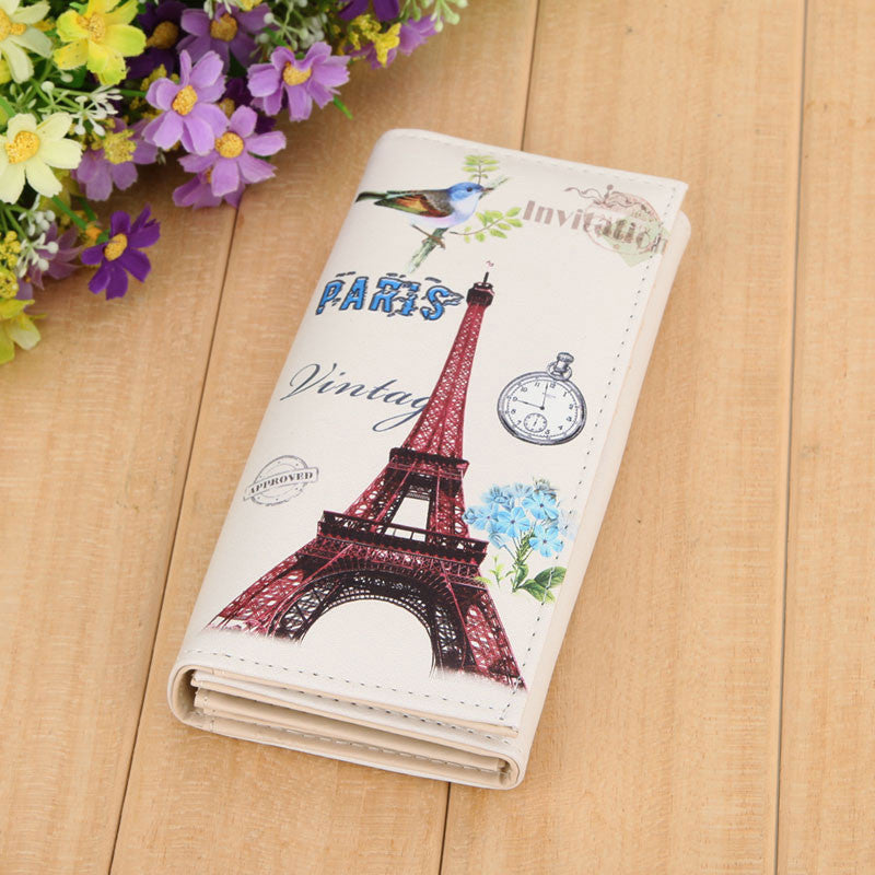 Fashion Women Tower Print Wallets Long Smooth PU Leather Wallet Graffiti Embossed Money Purse ID Cre