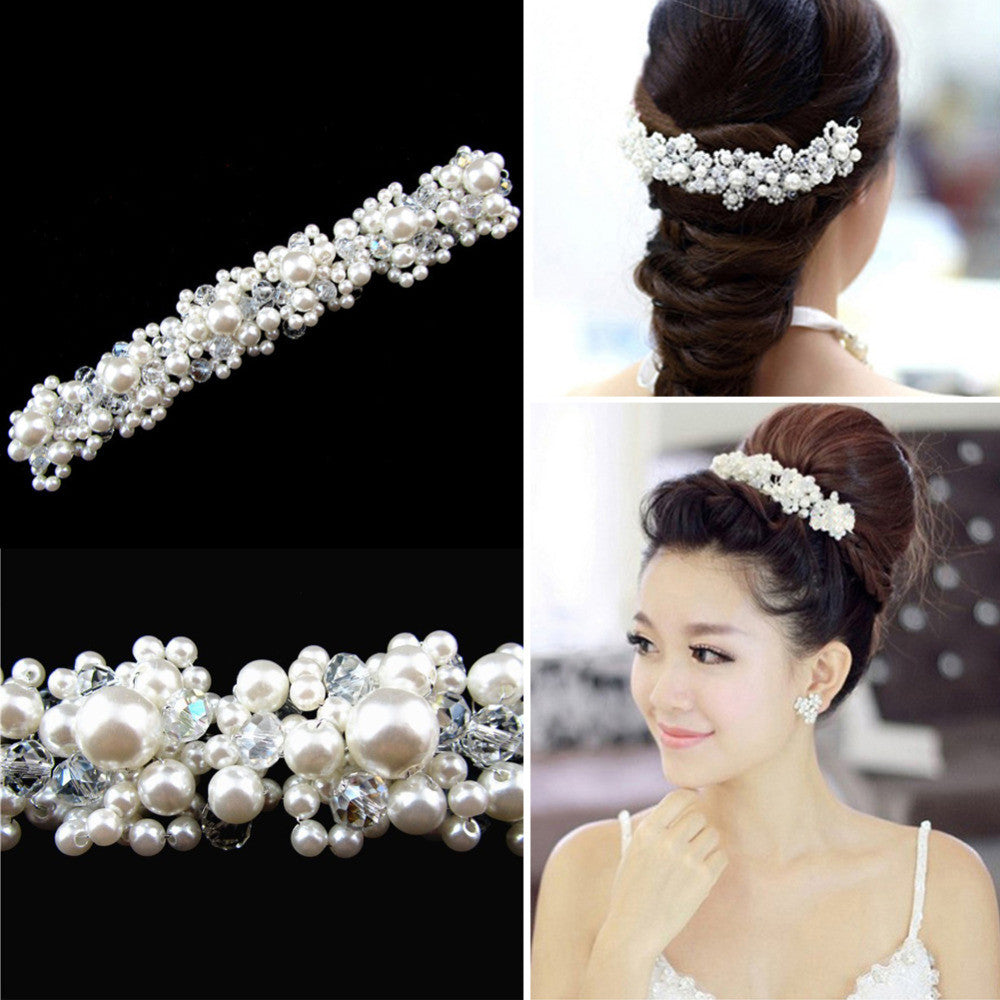 New Crystal Faux Pearl Flower Party Bridal Headband Hair Band Tiara Headwear Fashion Jewelry SN9