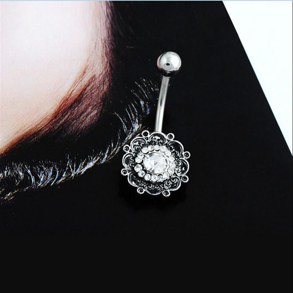 Sexy Retro Flower Crystal Navel Belly Button Ring Bar Body Piercing Jewelry