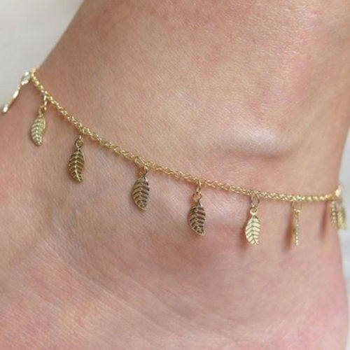 Sexy Simple Gold Anklet Ankle Bracelet Leaf Foot Chain Adjustable Women Jewelry