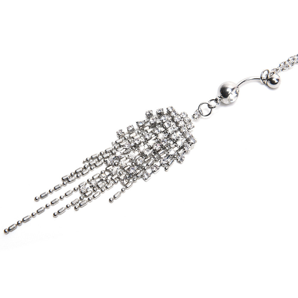 Stainless Steel Tassel Navel Piercing Crystal Rhinestone Dangle 