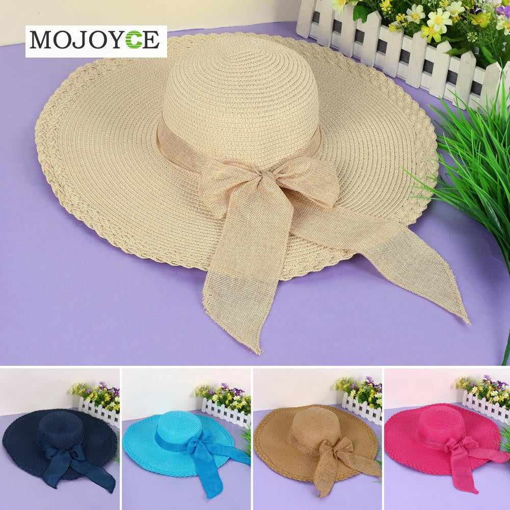 Women Hat Wide Large Brim Floppy Beach Sun Hat Straw Cap with Big Bow Hats for Women Chapeau Femme1S