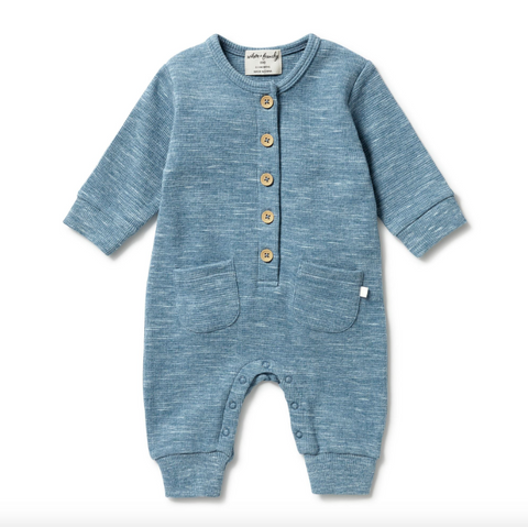 Wilson & Frenchy Organic Waffle Pocket Growsuit - Bluestone