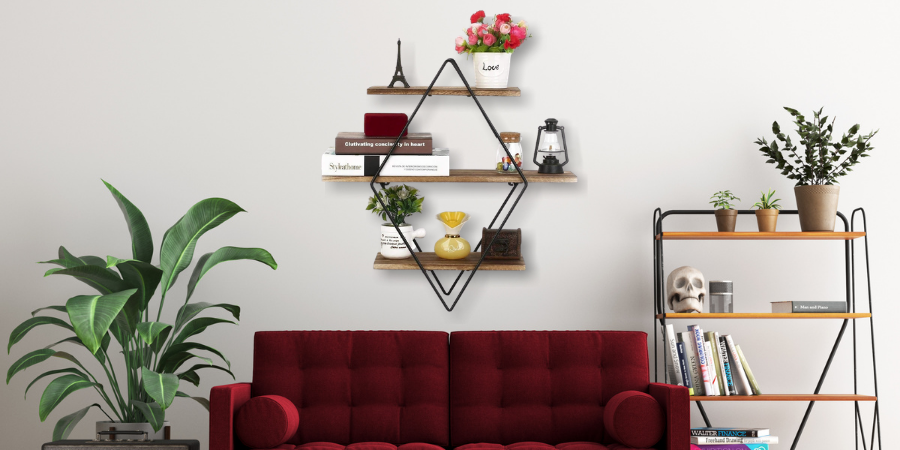 3-Tier Geometric Metal Floating Wall Shelves